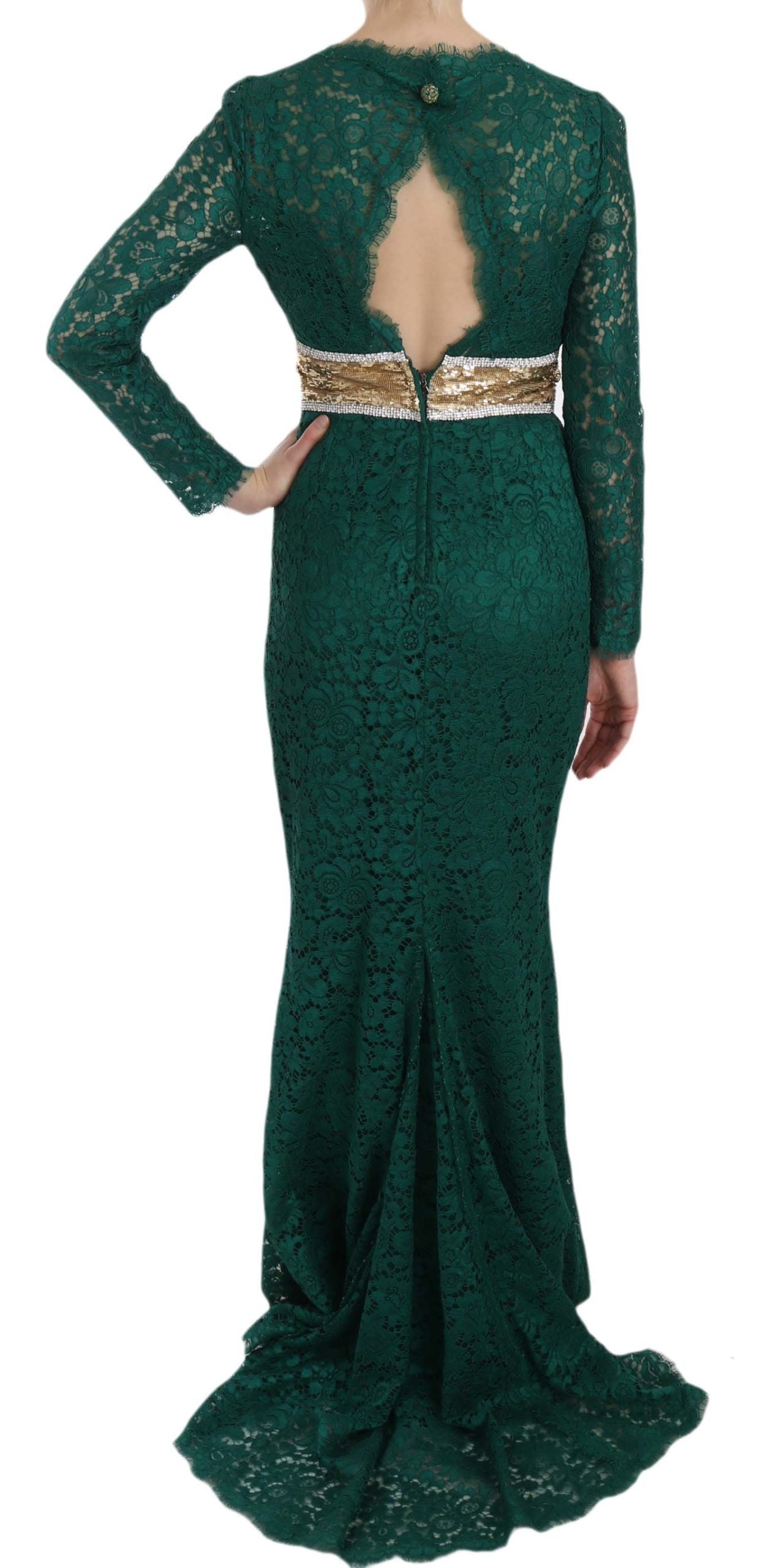 Dolce & Gabbana Emerald Elegance Long Sleeve Floor-Length Dress Dolce & Gabbana