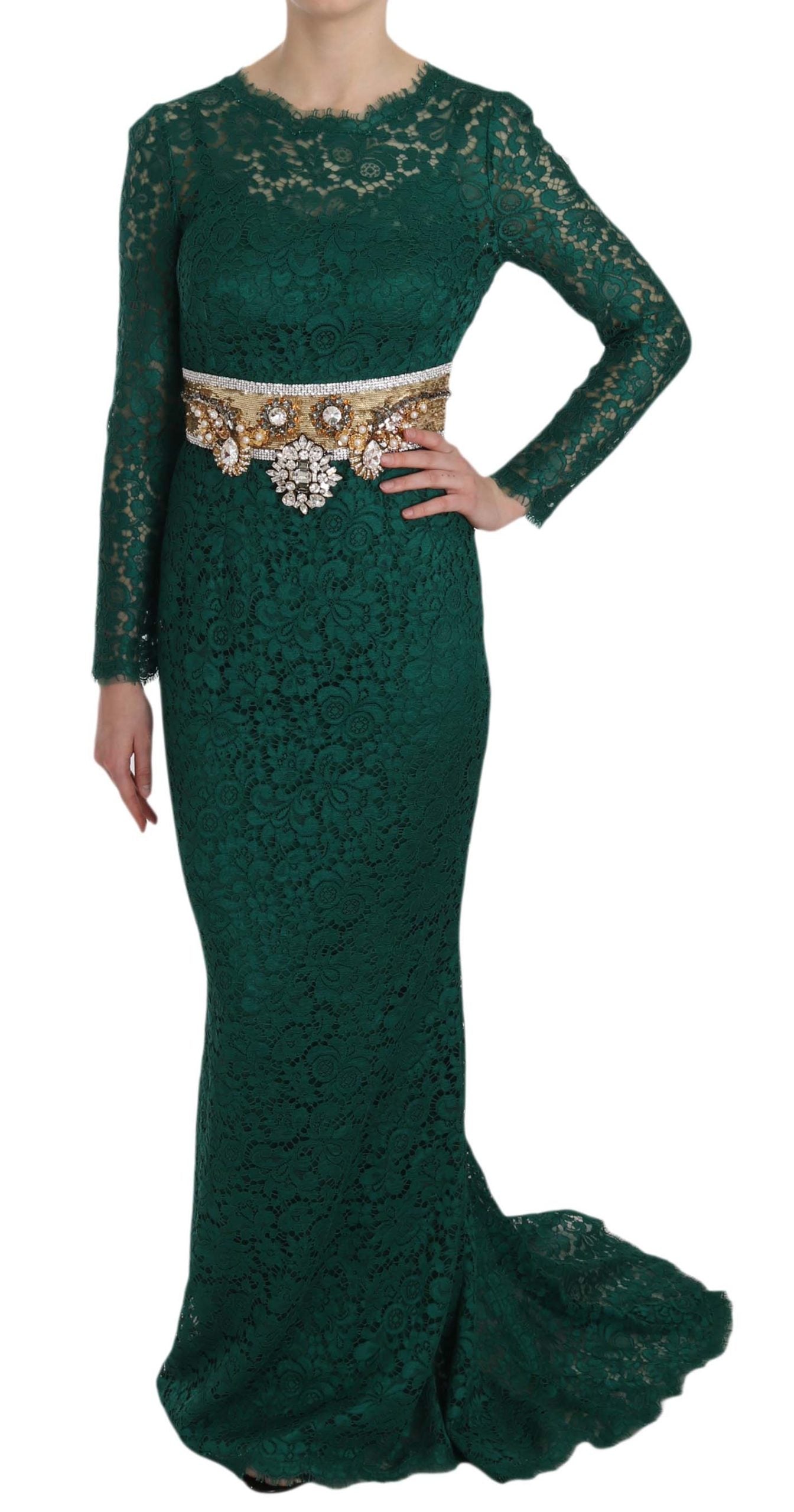 Dolce & Gabbana Emerald Elegance Long Sleeve Floor-Length Dress Dolce & Gabbana