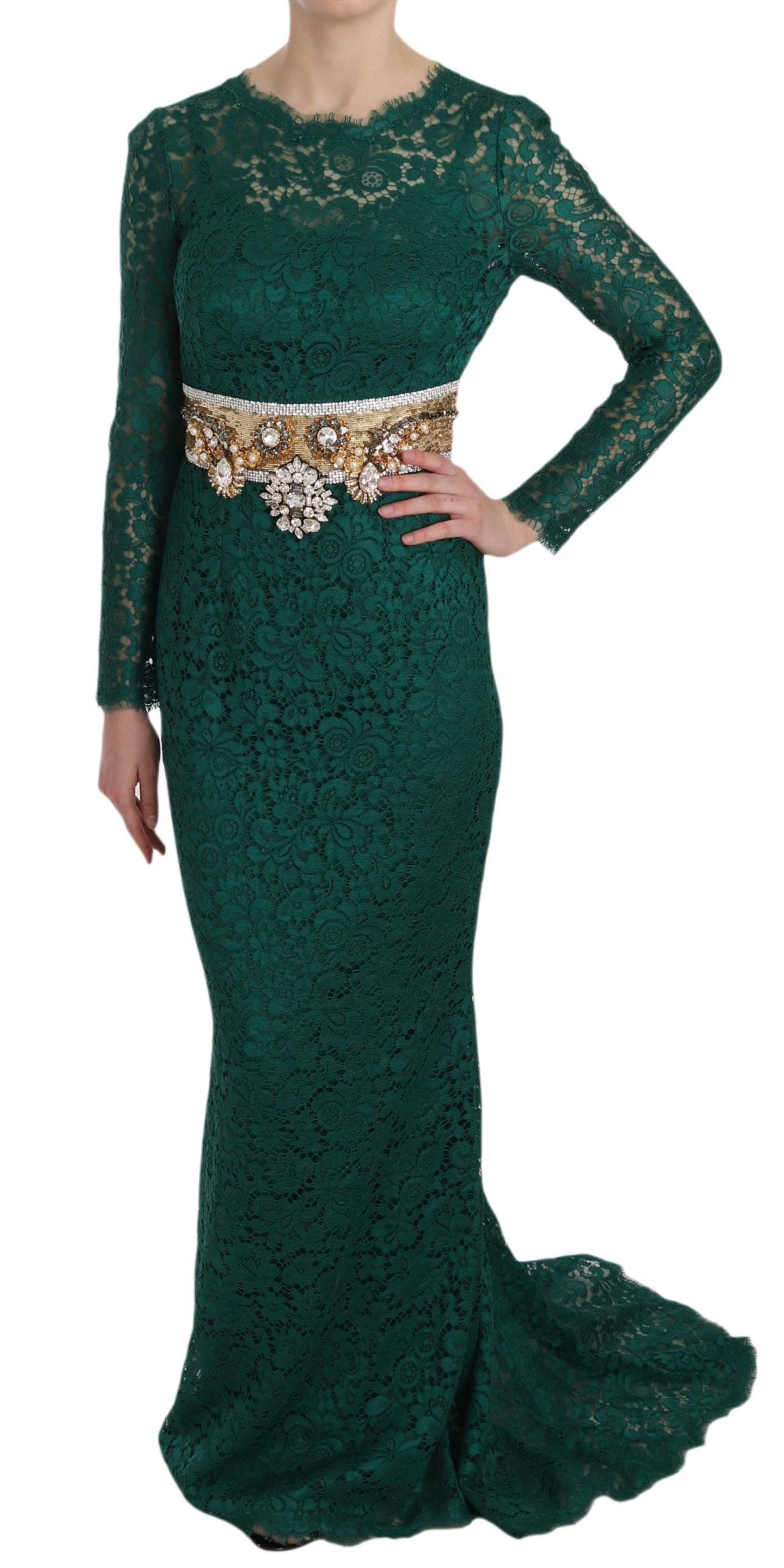 Dolce & Gabbana Emerald Elegance Long Sleeve Floor-Length Dress Dolce & Gabbana