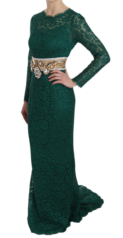 Dolce & Gabbana Emerald Elegance Long Sleeve Floor-Length Dress Dolce & Gabbana