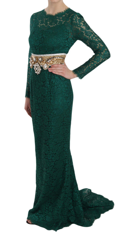 Dolce & Gabbana Emerald Elegance Long Sleeve Floor-Length Dress Dolce & Gabbana