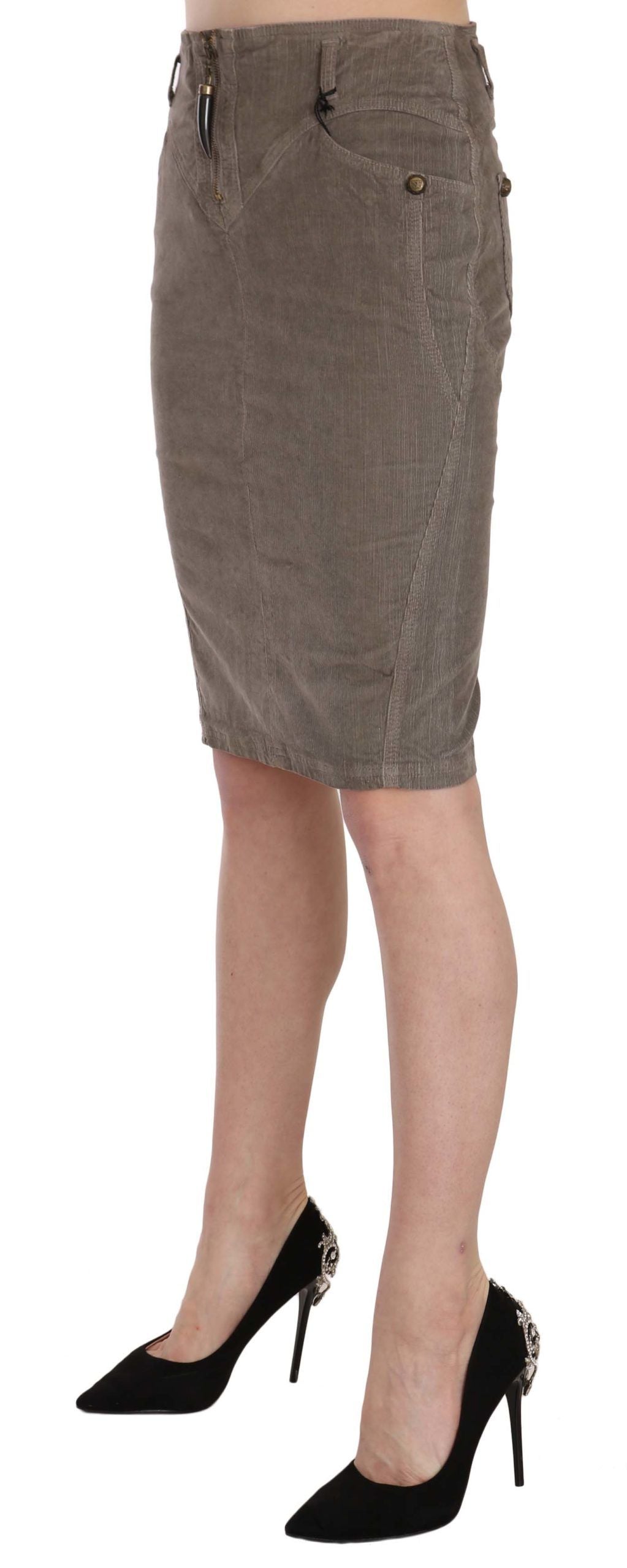 Just Cavalli Chic Gray Pencil Skirt with Logo Details Just Cavalli