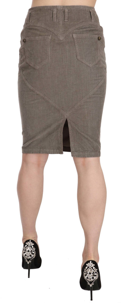 Just Cavalli Chic Gray Pencil Skirt with Logo Details Just Cavalli