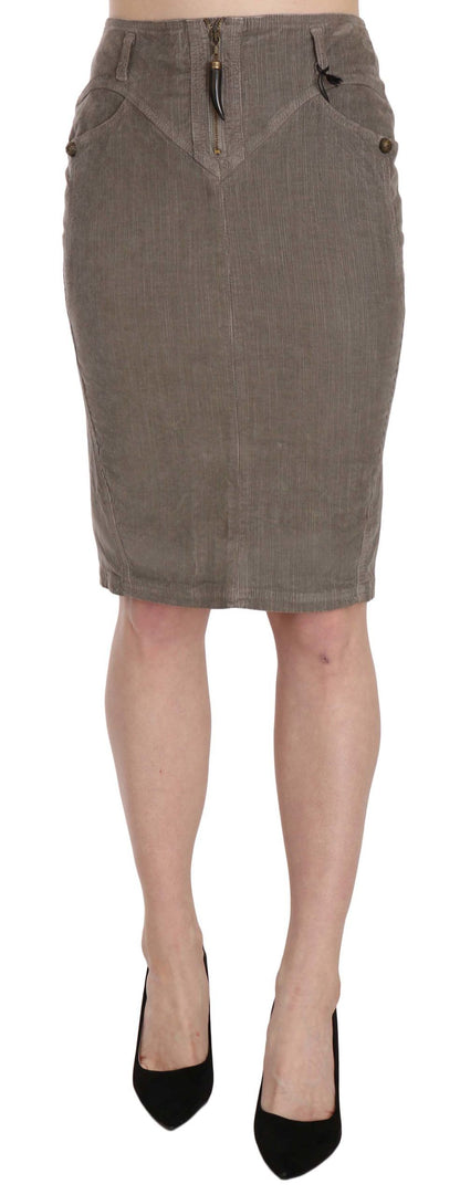 Just Cavalli Chic Gray Pencil Skirt with Logo Details Just Cavalli