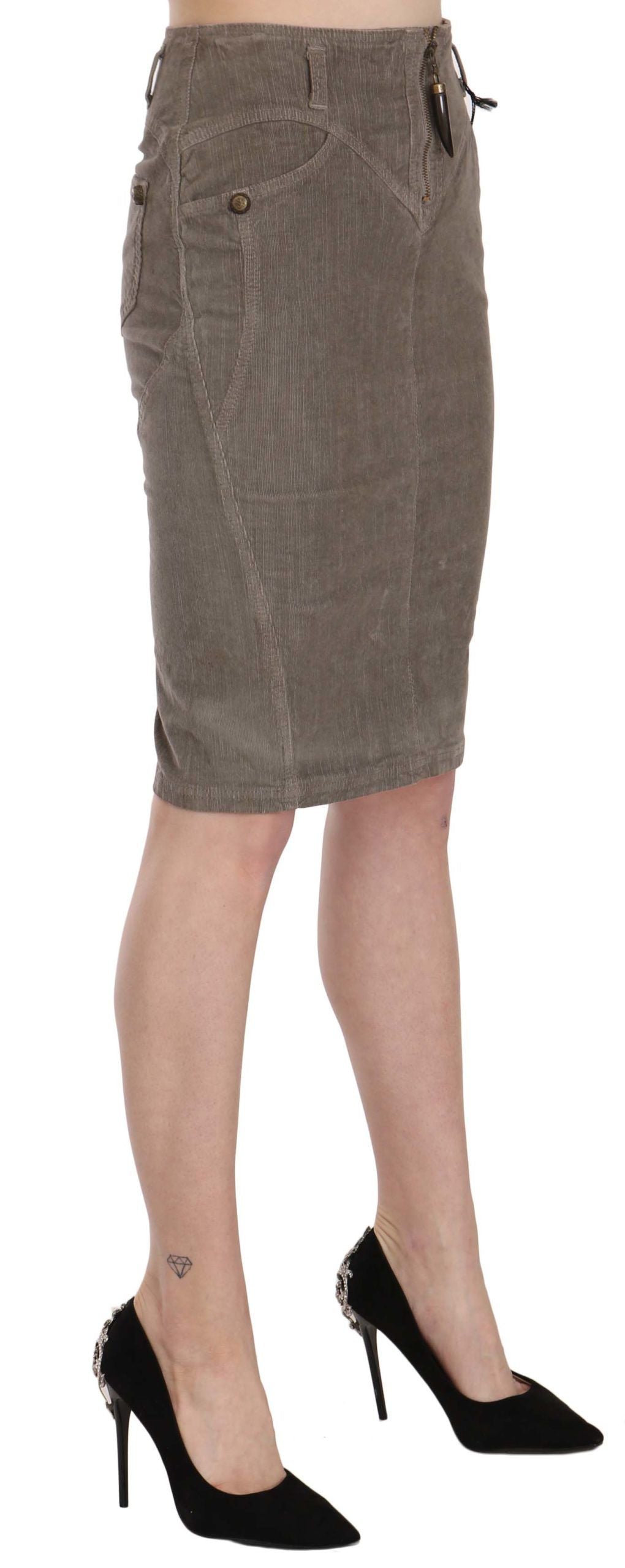 Just Cavalli Chic Gray Pencil Skirt with Logo Details Just Cavalli