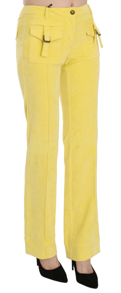 Just Cavalli Chic Yellow Corduroy Mid Waist Pants Just Cavalli