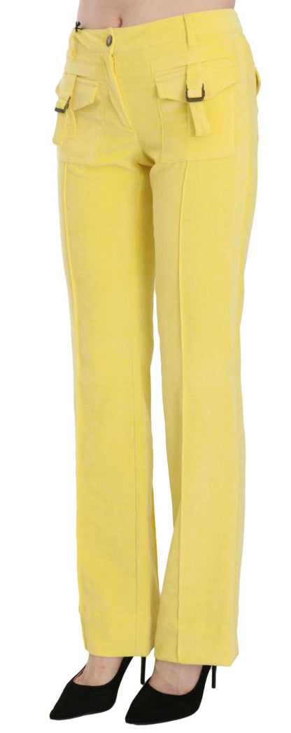 Just Cavalli Chic Yellow Corduroy Mid Waist Pants Just Cavalli