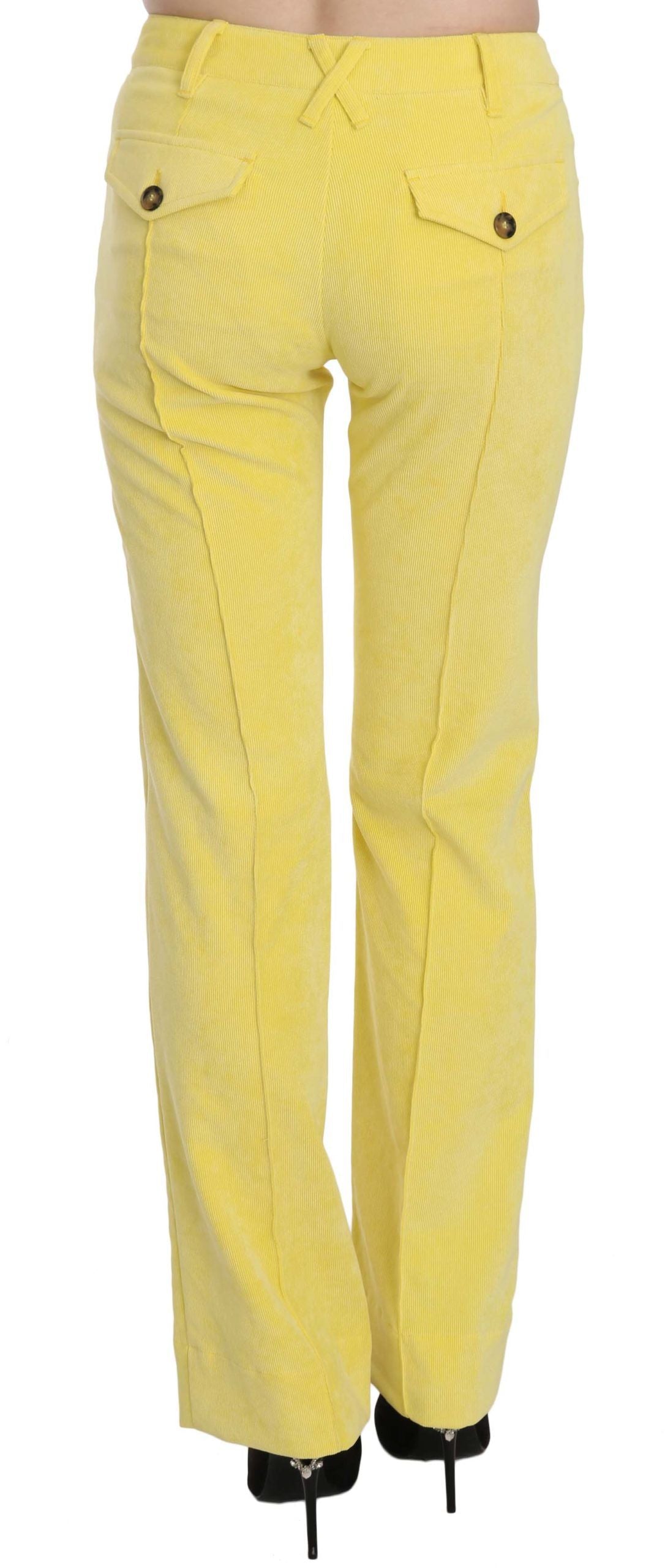 Just Cavalli Chic Yellow Corduroy Mid Waist Pants Just Cavalli