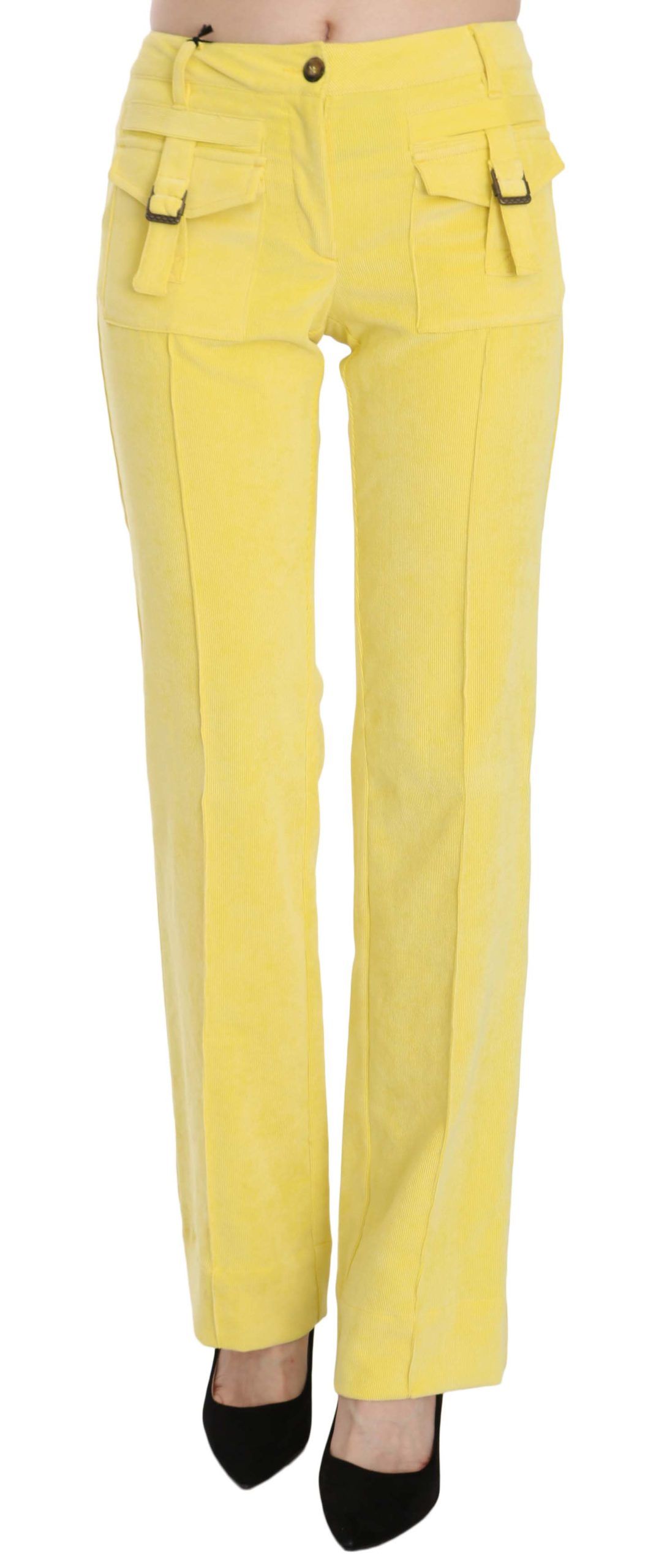 Just Cavalli Chic Yellow Corduroy Mid Waist Pants Just Cavalli