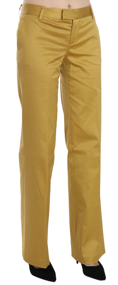 Just Cavalli Mustard Mid Waist Tailored Cotton Pants Just Cavalli