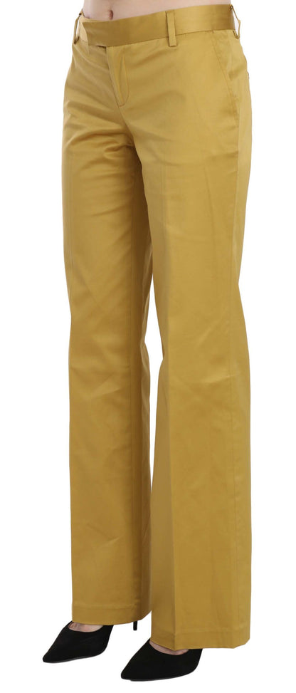 Just Cavalli Mustard Mid Waist Tailored Cotton Pants Just Cavalli