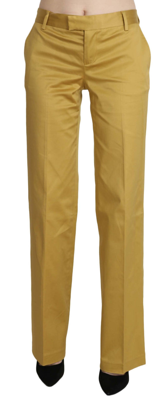 Just Cavalli Mustard Mid Waist Tailored Cotton Pants Just Cavalli