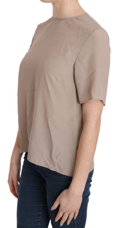 Dolce & Gabbana Elegant Beige Silk Blend Crew Neck Blouse Dolce & Gabbana