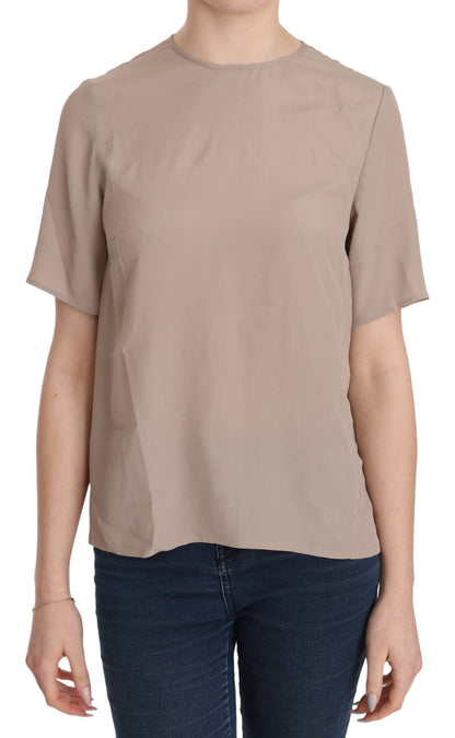 Dolce & Gabbana Elegant Beige Silk Blend Crew Neck Blouse Dolce & Gabbana