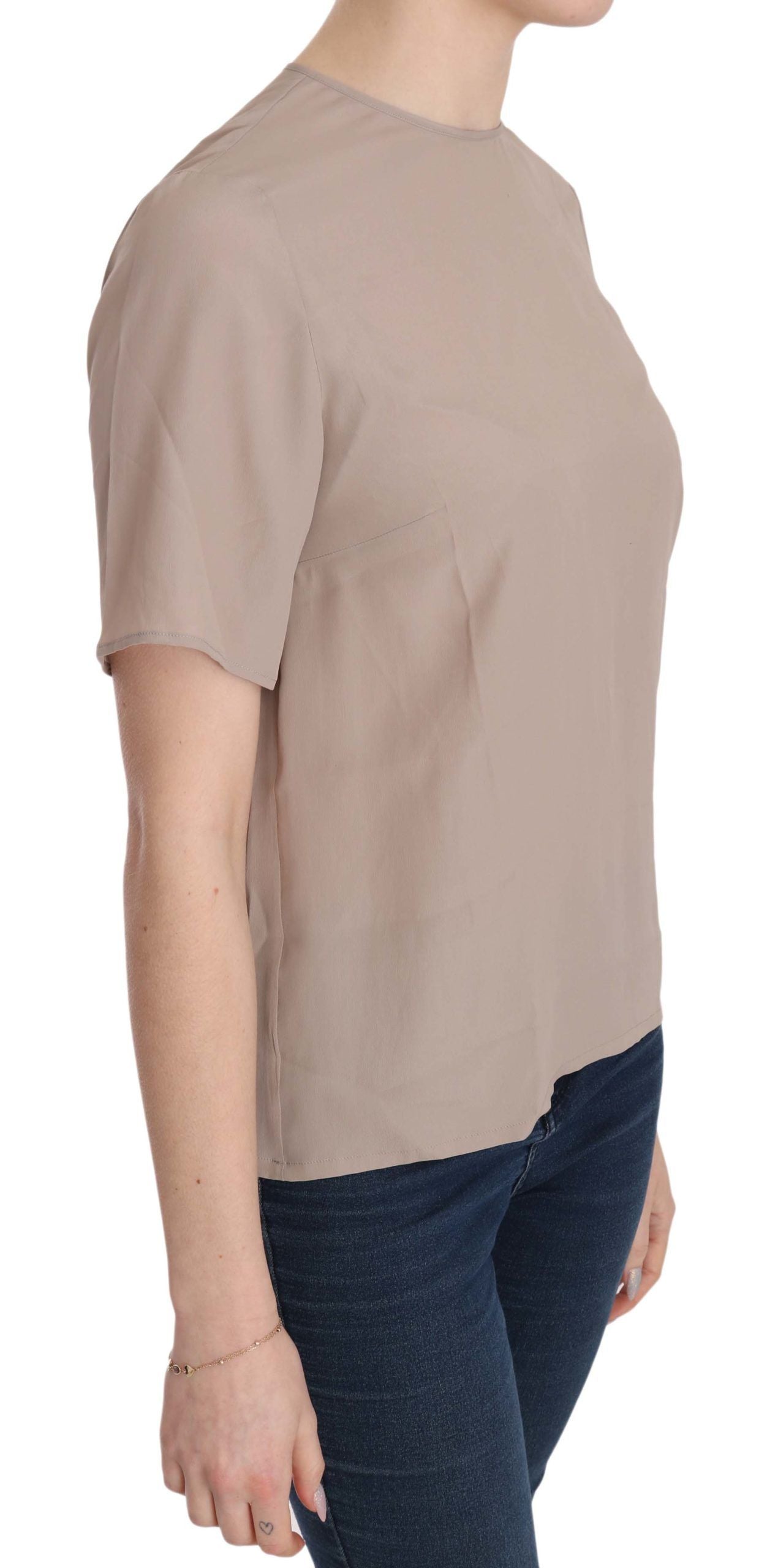 Dolce & Gabbana Elegant Beige Silk Blend Crew Neck Blouse Dolce & Gabbana