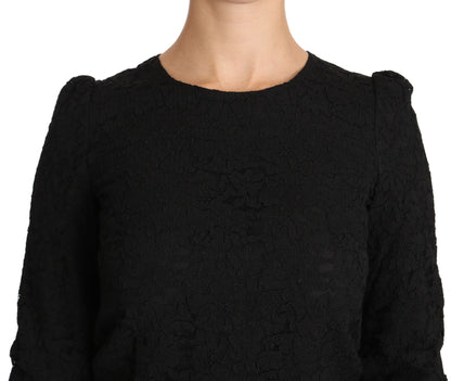 Dolce & Gabbana Elegant Black Floral Crewneck Blouse Dolce & Gabbana