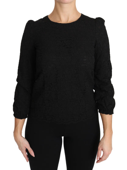 Dolce & Gabbana Elegant Black Floral Crewneck Blouse Dolce & Gabbana