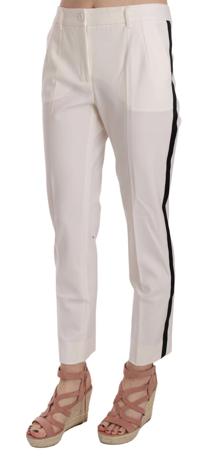 Dolce & Gabbana Elegant White Stripe Wool Tapered Trousers Dolce & Gabbana