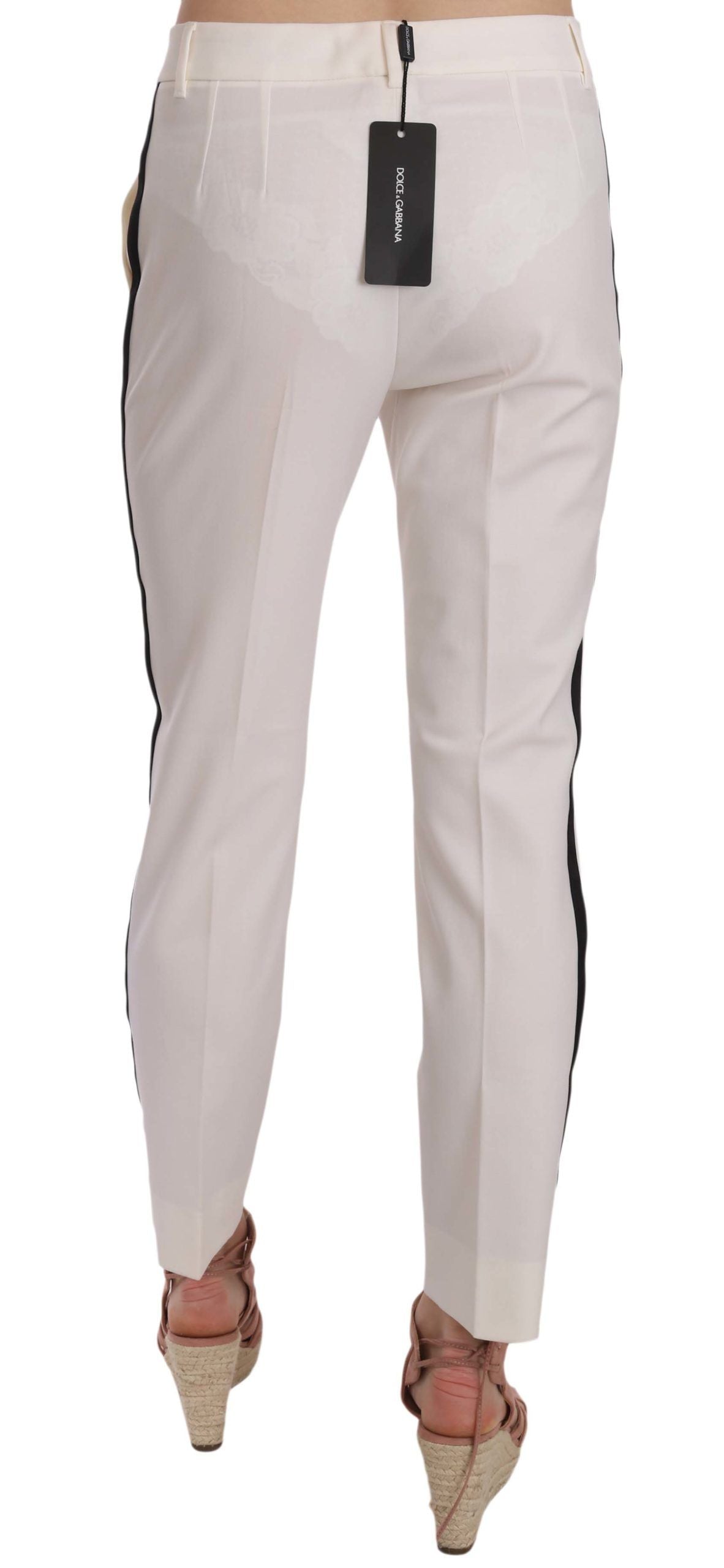 Dolce & Gabbana Elegant White Stripe Wool Tapered Trousers Dolce & Gabbana