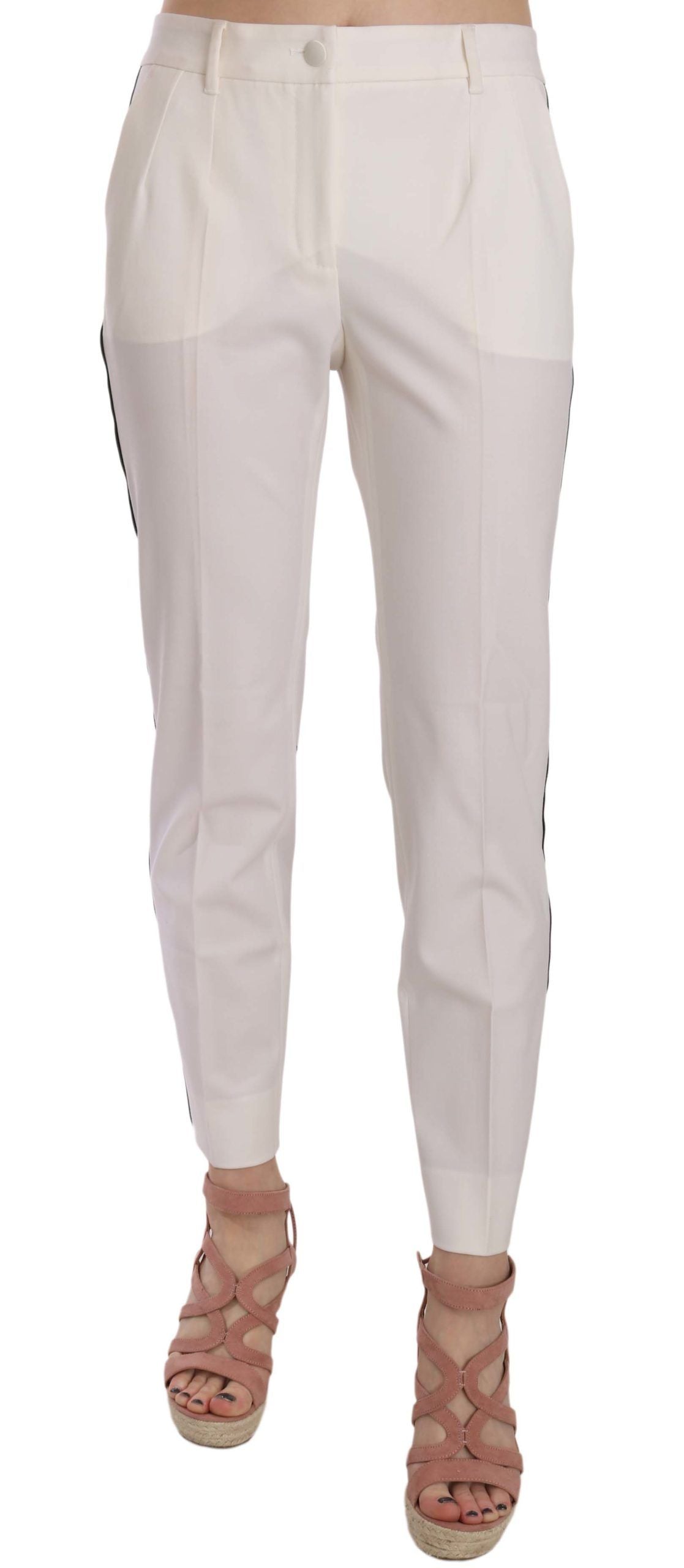 Dolce & Gabbana Elegant White Stripe Wool Tapered Trousers Dolce & Gabbana