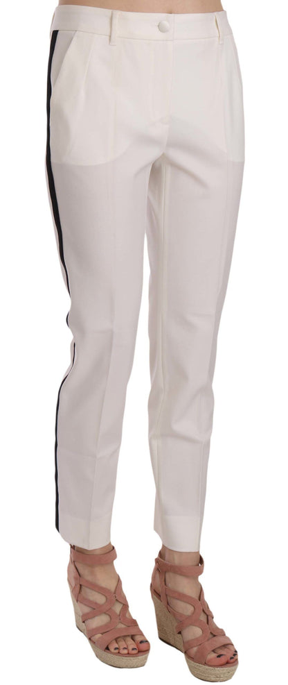 Dolce & Gabbana Elegant White Stripe Wool Tapered Trousers Dolce & Gabbana