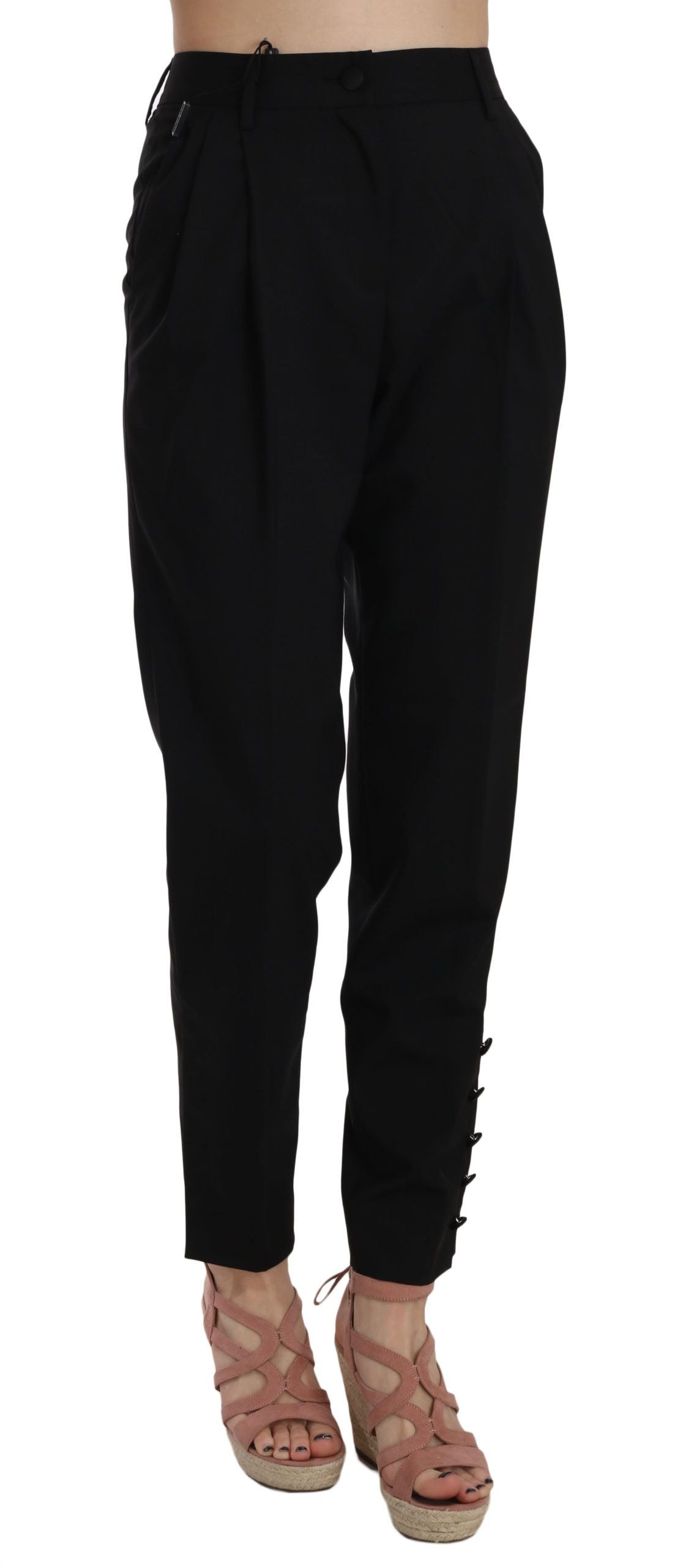 Dolce & Gabbana Elegant Pleated Tapered Black Trousers Dolce & Gabbana