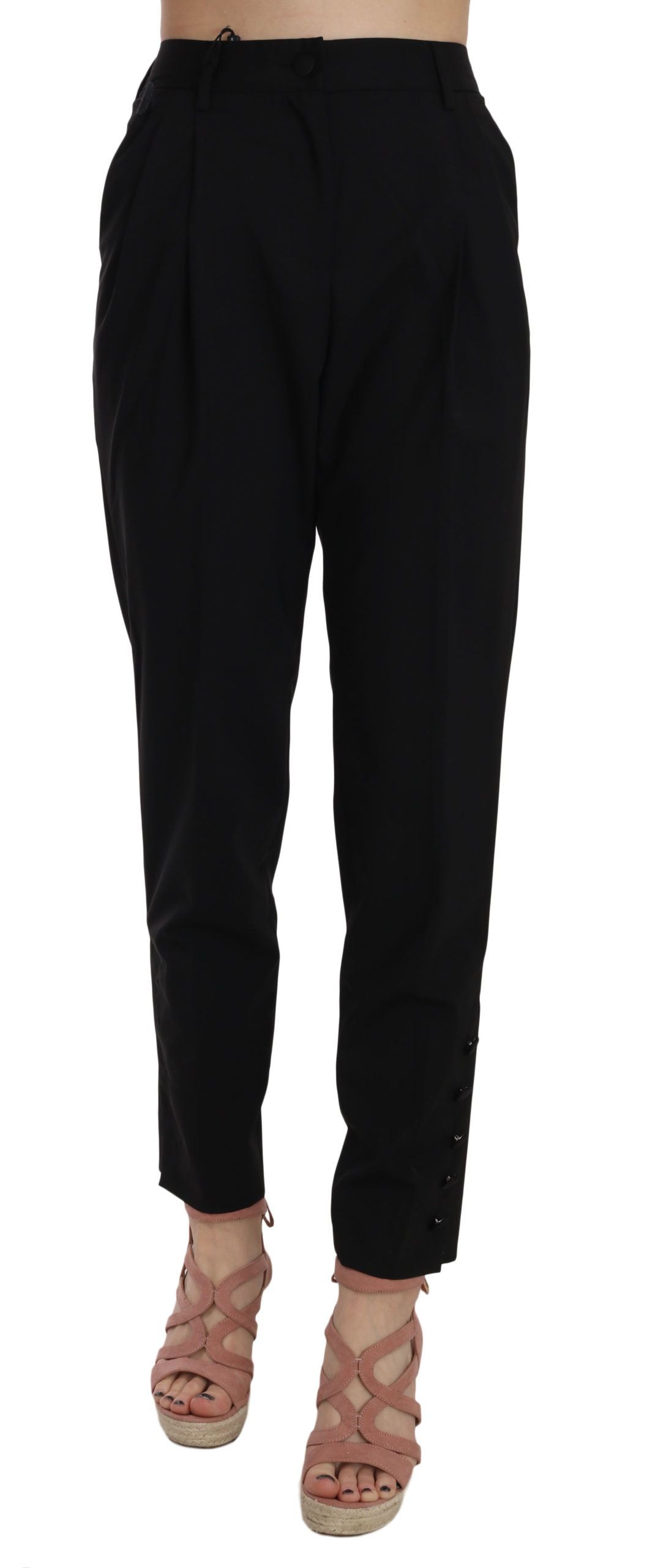 Dolce & Gabbana Elegant Pleated Tapered Black Trousers Dolce & Gabbana