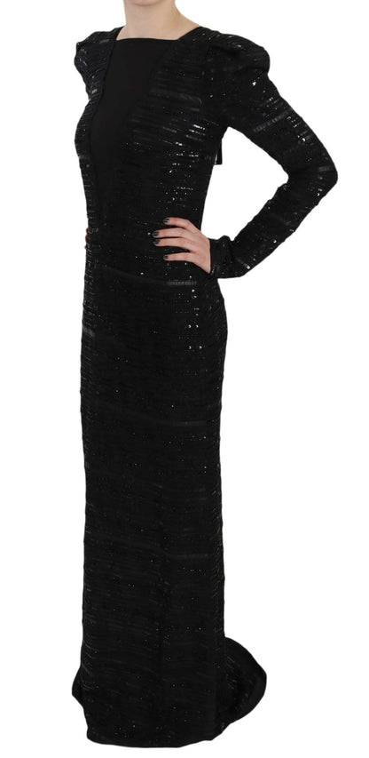 John Richmond Black Silk Sheath Maxi Dress with Sequins John Richmond