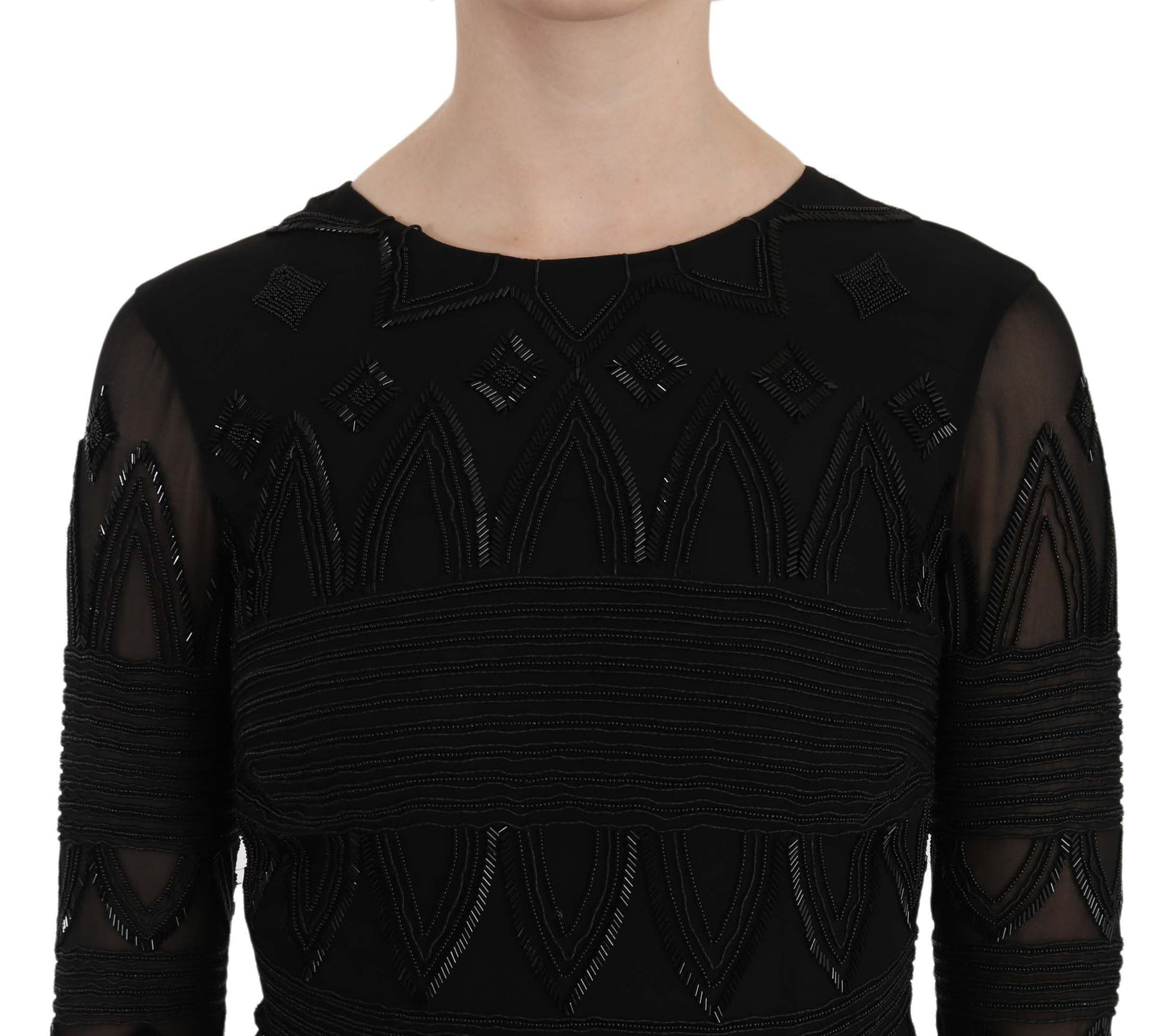 John Richmond Elegant Black Silk Mini Dress with Sequins John Richmond