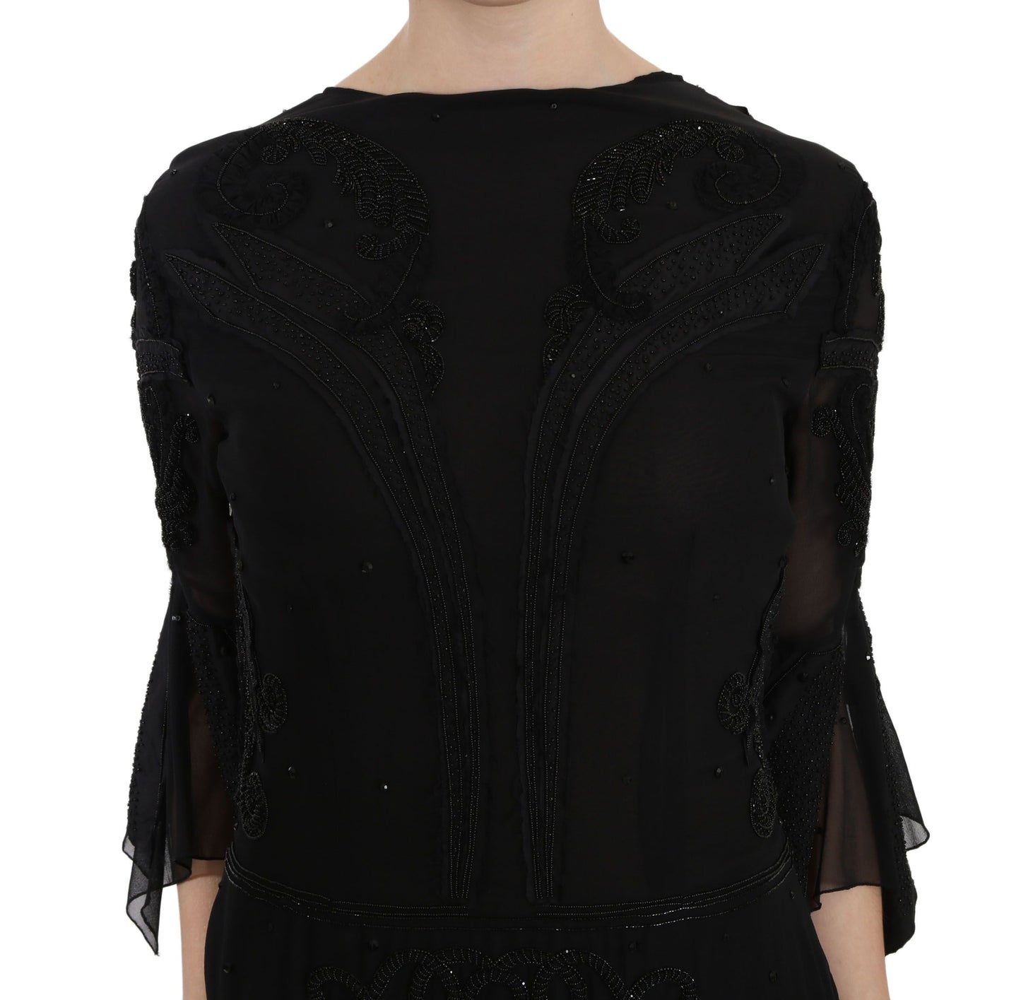 John Richmond Elegant Black Sequined Silk Mini Dress John Richmond