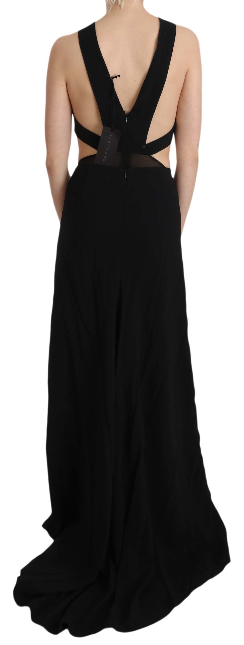 John Richmond Elegant Flare Maxi Evening Dress with Crystal Accents John Richmond