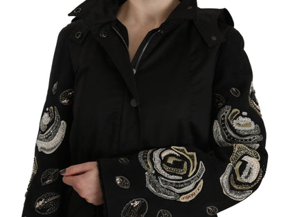 John Richmond Elegant Black Beaded Parka Jacket for Women John Richmond