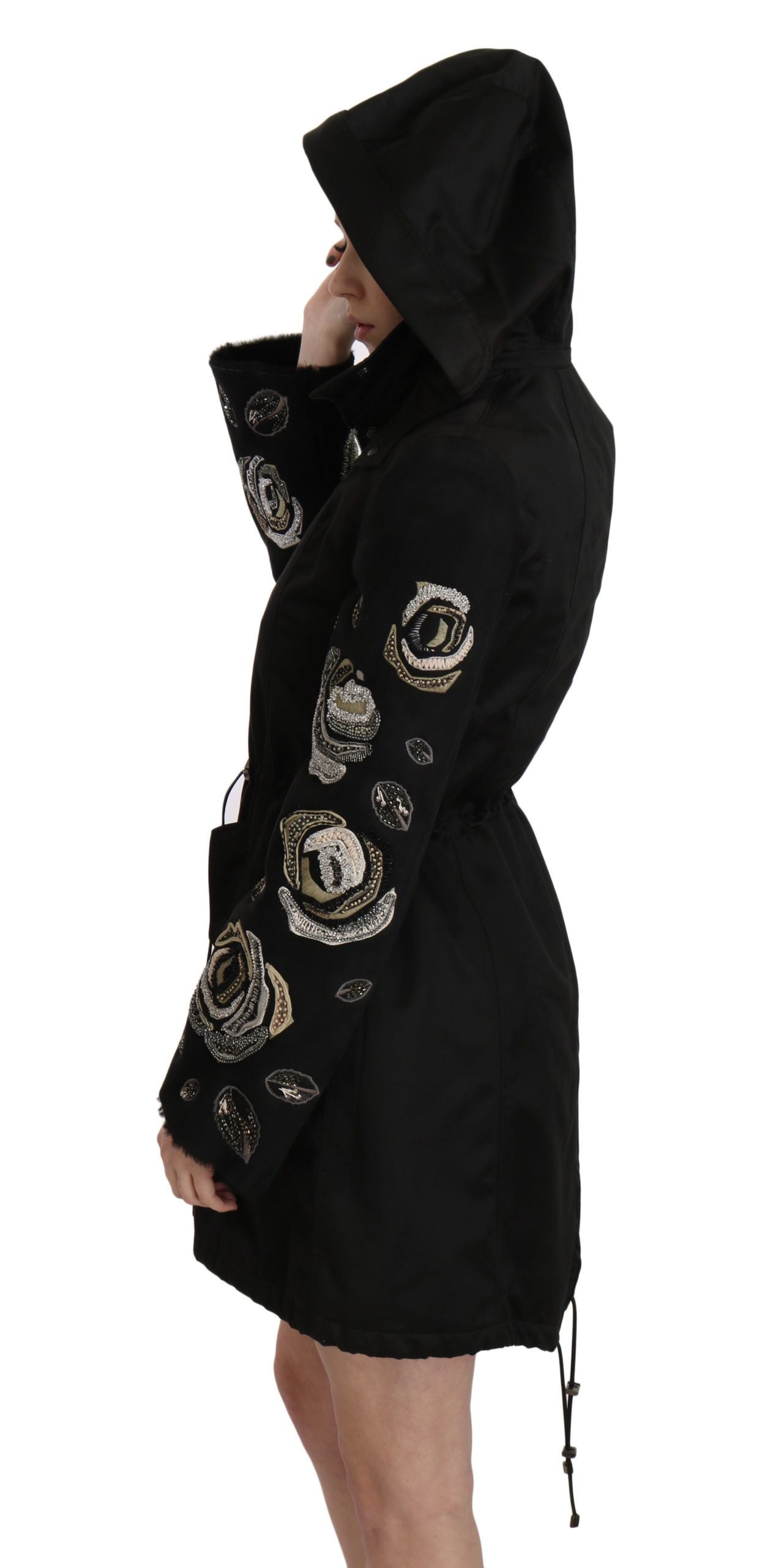 John Richmond Elegant Black Beaded Parka Jacket for Women John Richmond