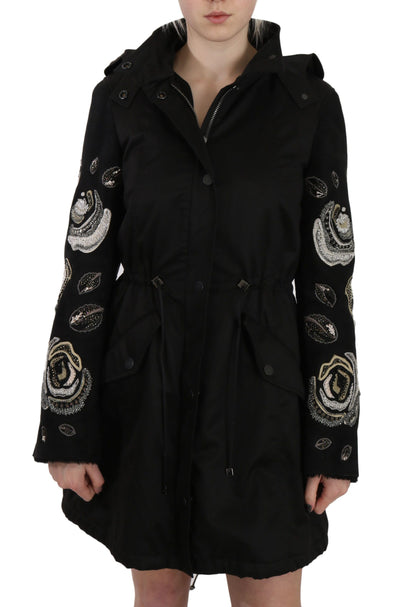 John Richmond Elegant Black Beaded Parka Jacket for Women John Richmond