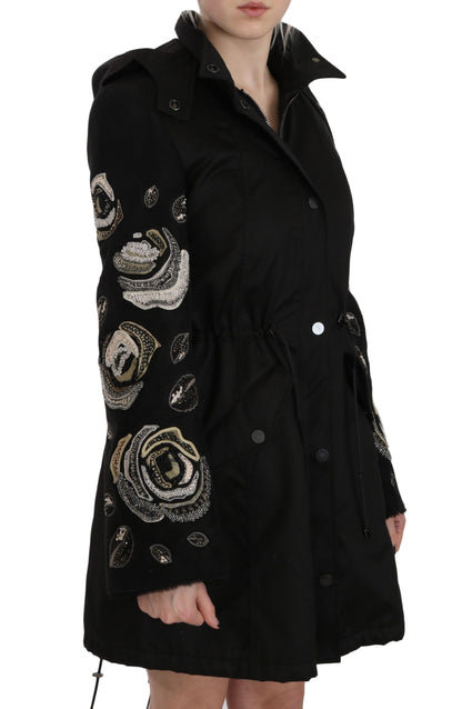 John Richmond Elegant Black Beaded Parka Jacket for Women John Richmond