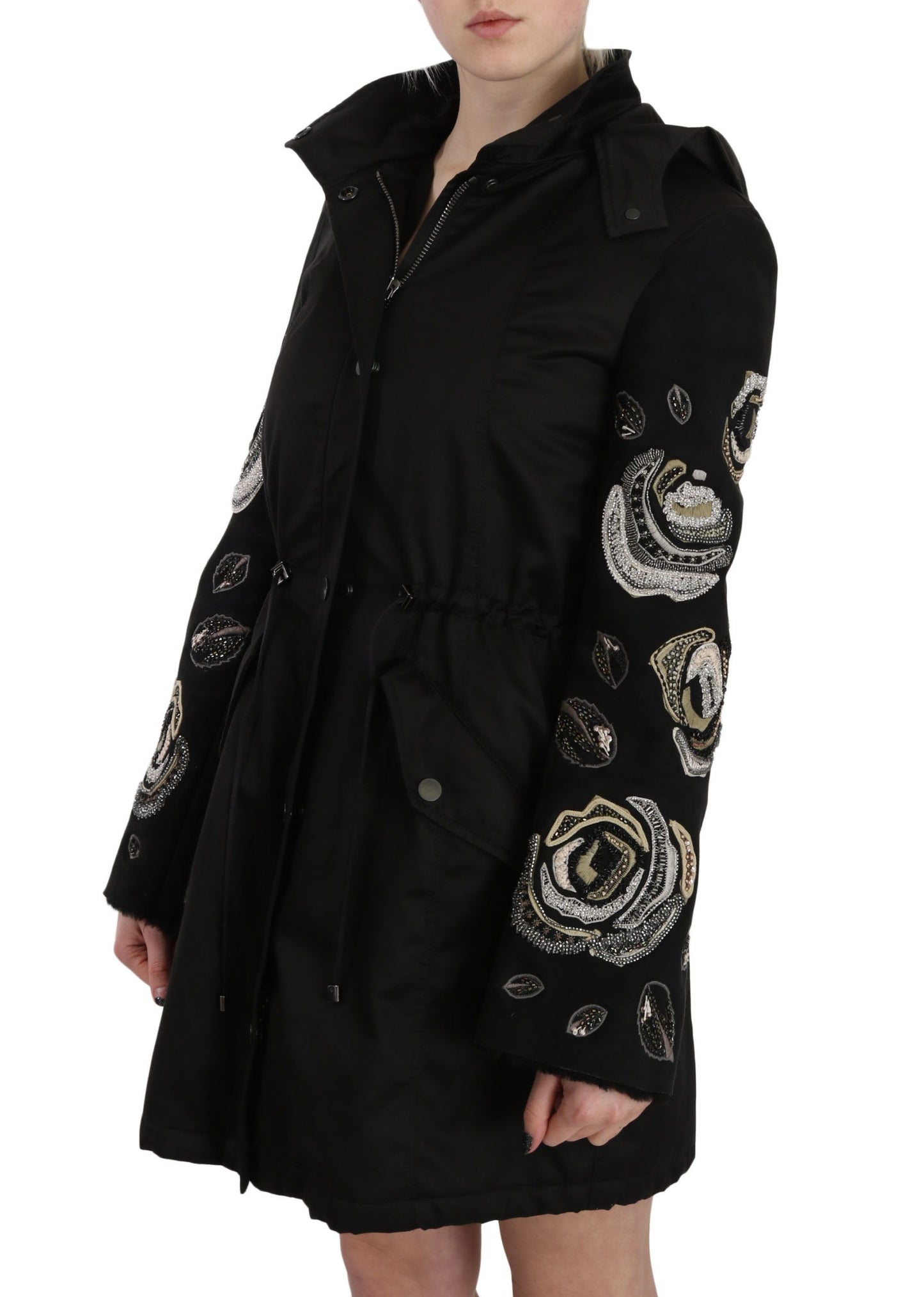 John Richmond Elegant Black Beaded Parka Jacket for Women John Richmond