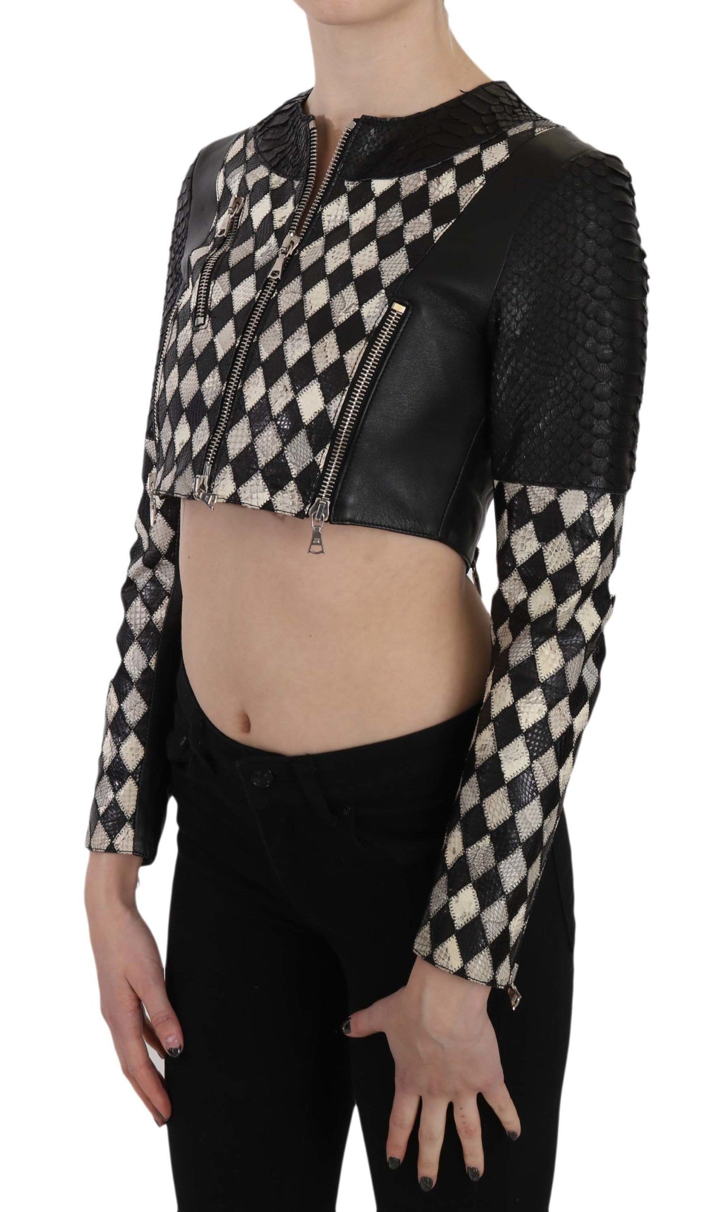 John Richmond Chic Biker-Inspired Cropped Leather Jacket John Richmond