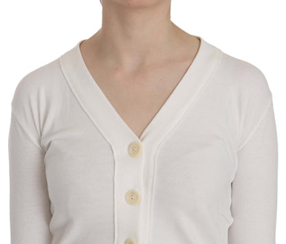 BYBLOS Elegant White V-Neck Cropped Cardigan Blouse BYBLOS