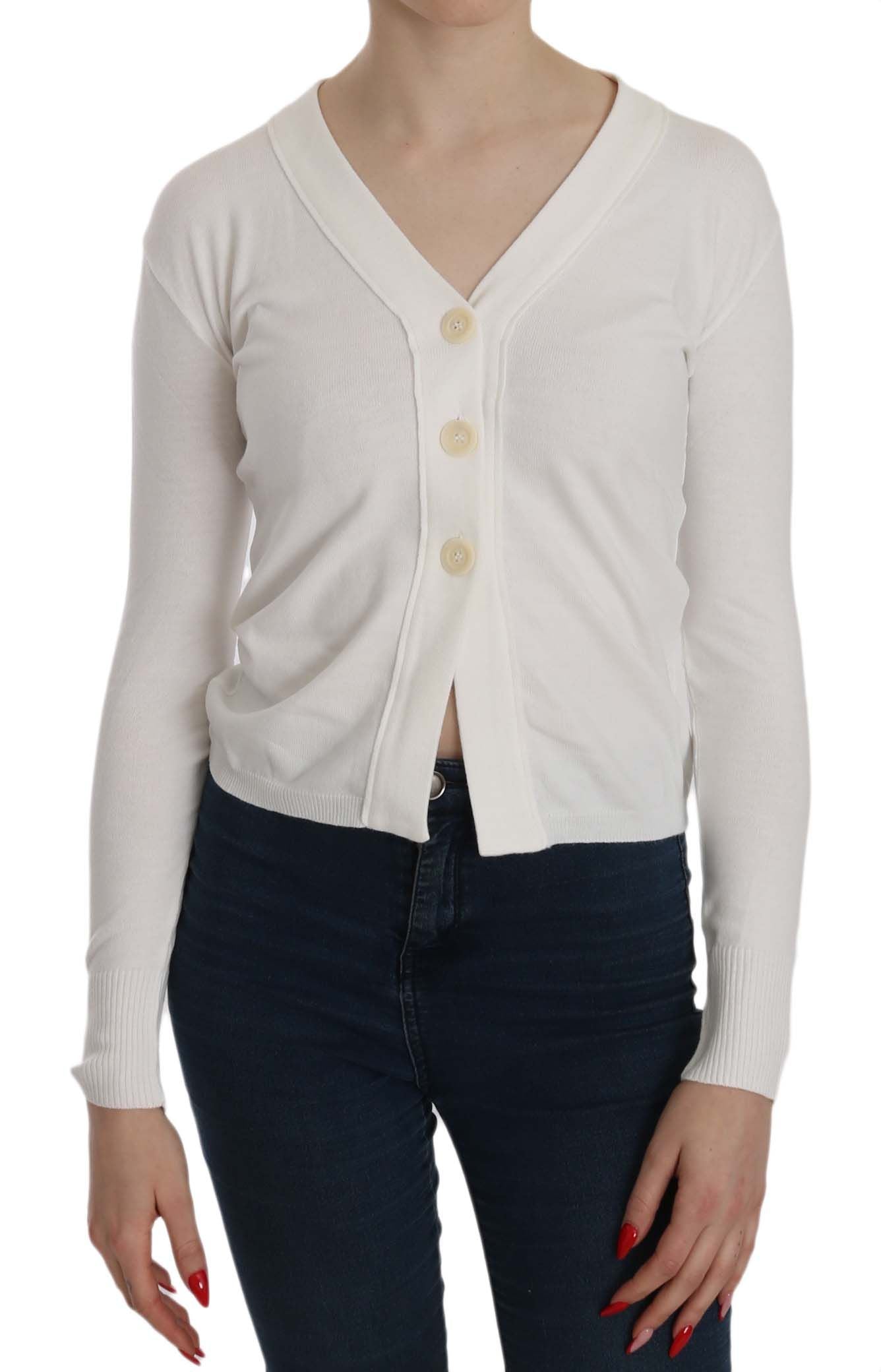 BYBLOS Elegant White V-Neck Cropped Cardigan Blouse BYBLOS