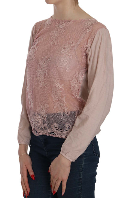 PINK MEMORIES Elegant Pink Lace Boat Neck Blouse PINK MEMORIES