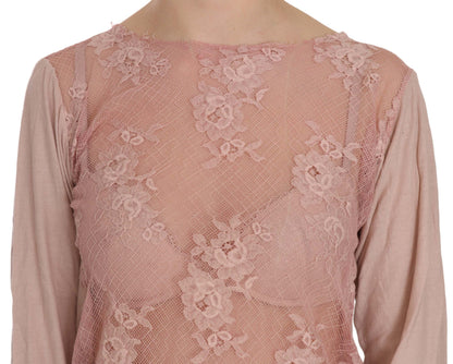 PINK MEMORIES Elegant Pink Lace Boat Neck Blouse PINK MEMORIES