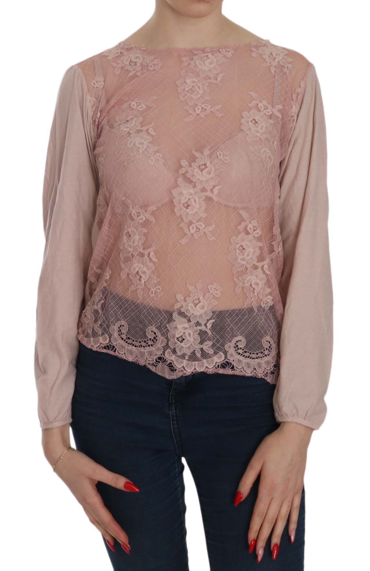 PINK MEMORIES Elegant Pink Lace Boat Neck Blouse PINK MEMORIES