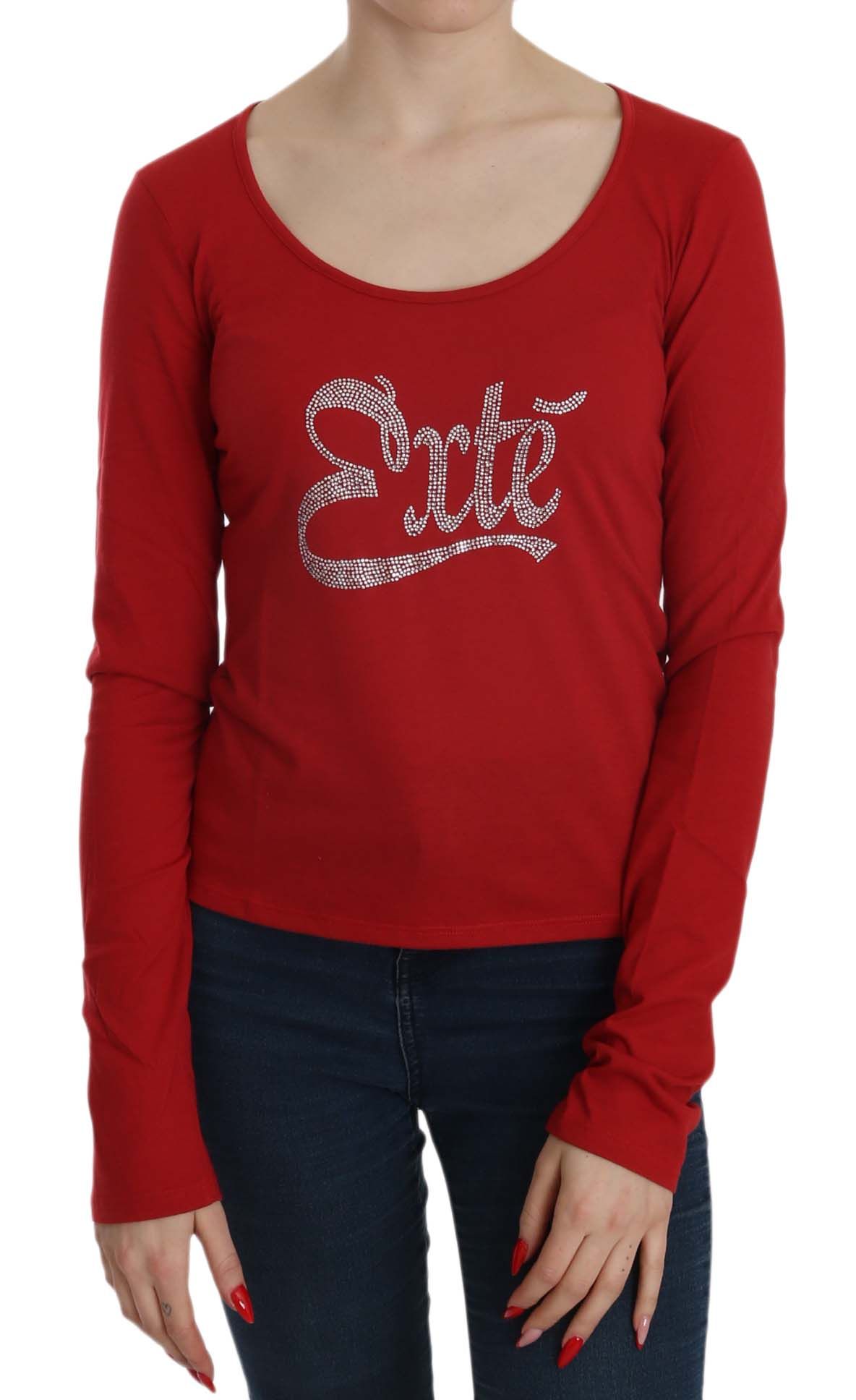 Exte Ravishing Red Crystal Embellished Blouse Exte