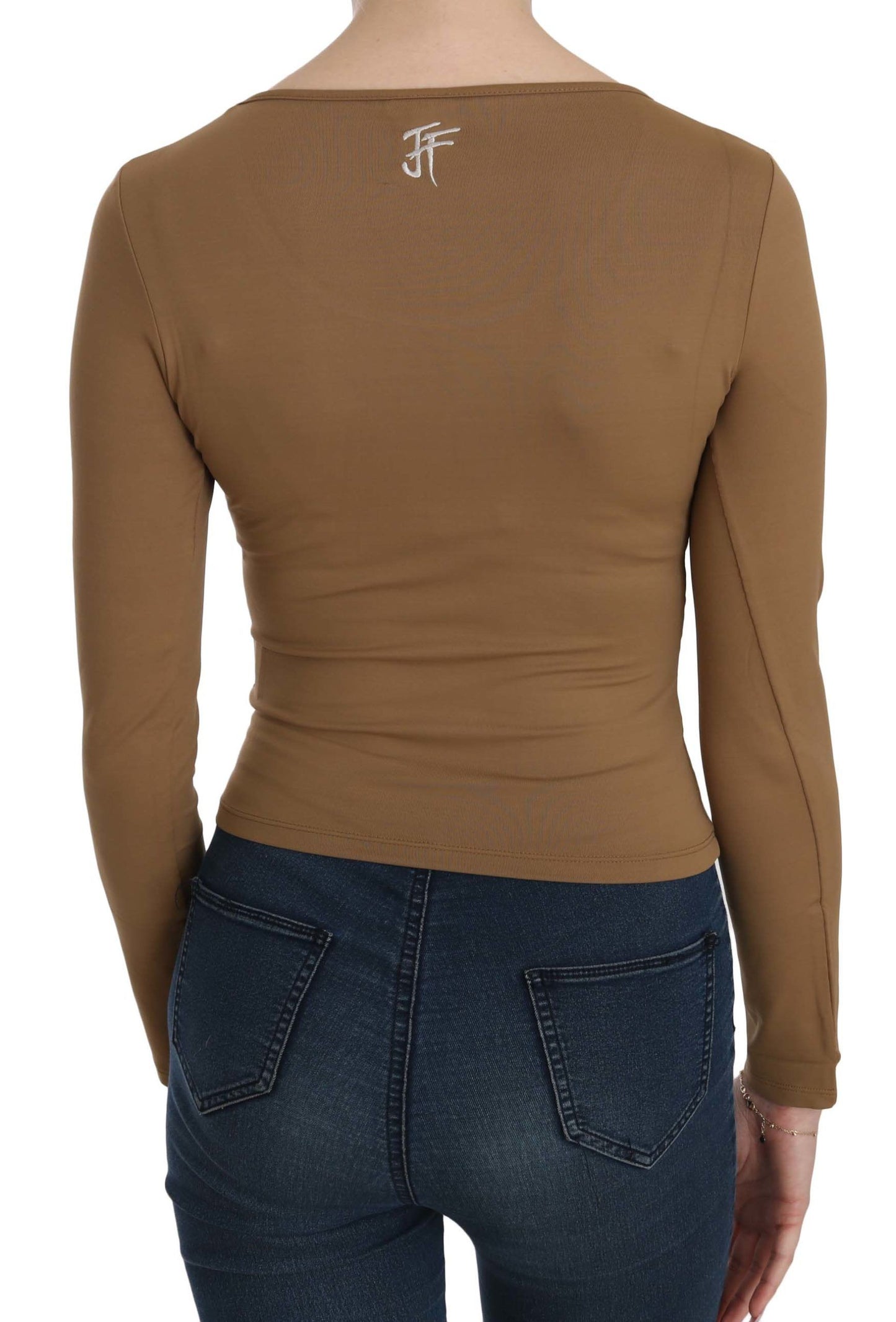 GF Ferre Elegant Brown Fitted Blouse for Sophisticated Evenings GF Ferre