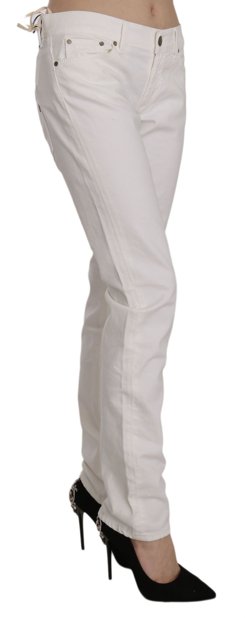 Dondup Chic White Skinny Cotton Blend Pants Dondup