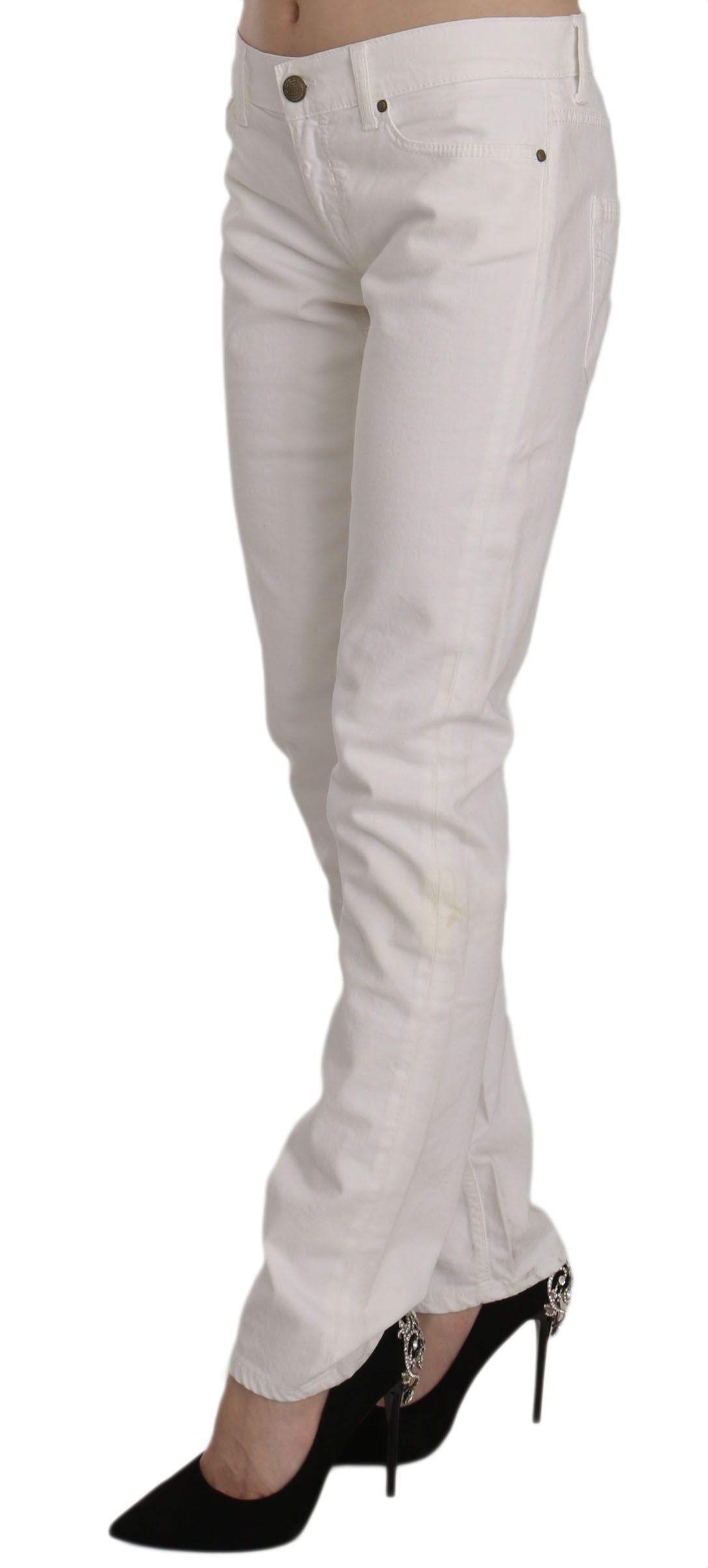 Dondup Chic White Skinny Cotton Blend Pants Dondup