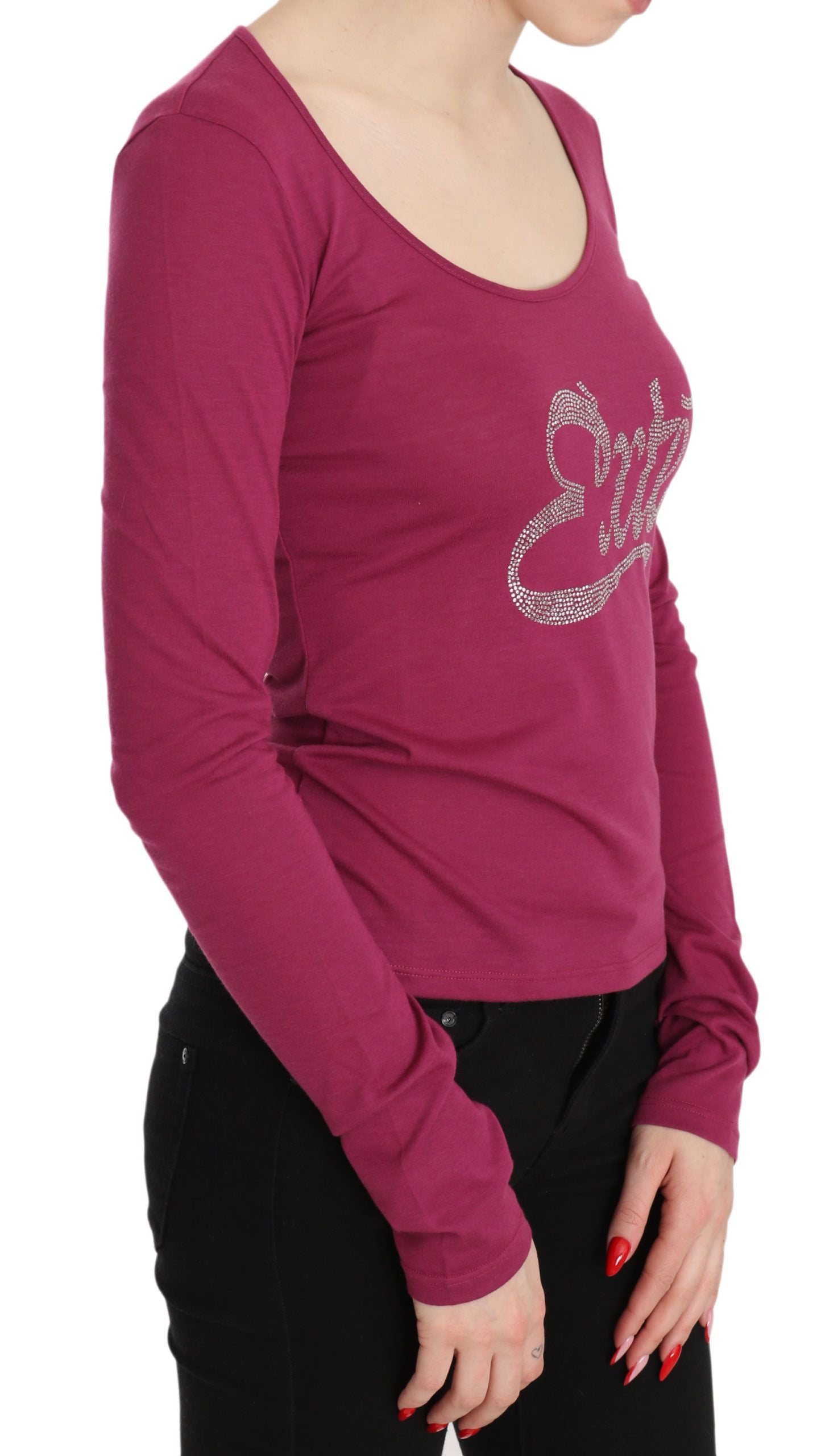 Exte Elegant Pink Crystal Embellished Long Sleeve Top Exte