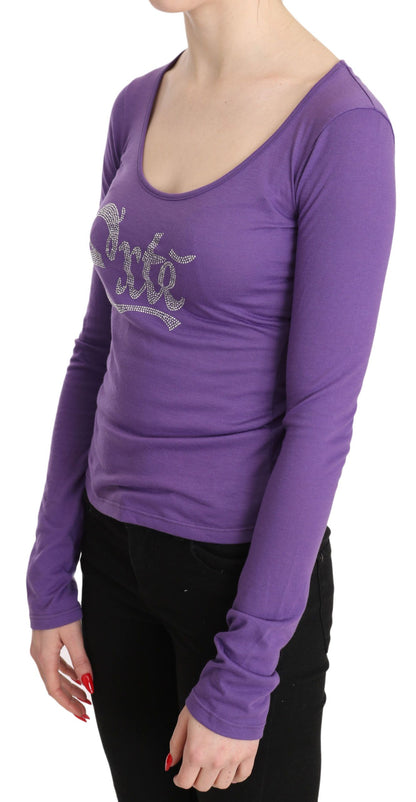 Exte Elegant Purple Crystal Embellished Long Sleeve Top Exte