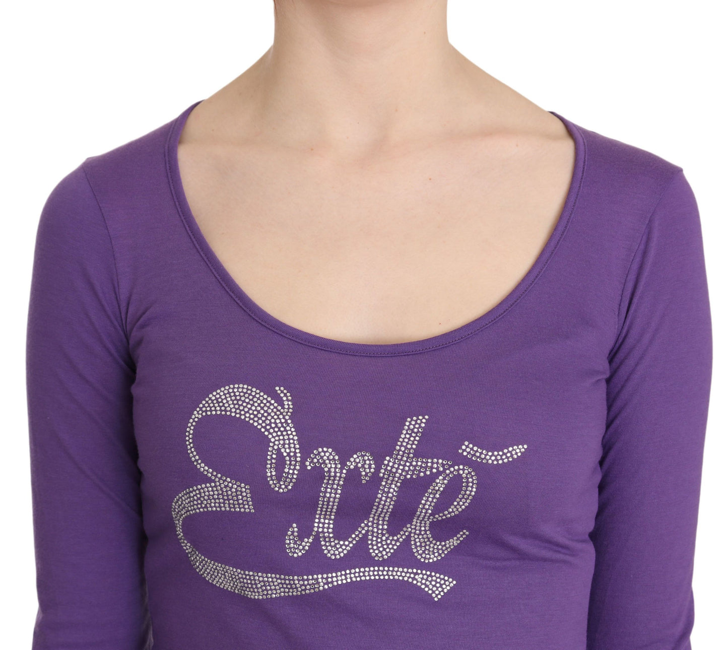 Exte Elegant Purple Crystal Embellished Long Sleeve Top Exte