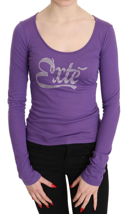 Exte Elegant Purple Crystal Embellished Long Sleeve Top Exte